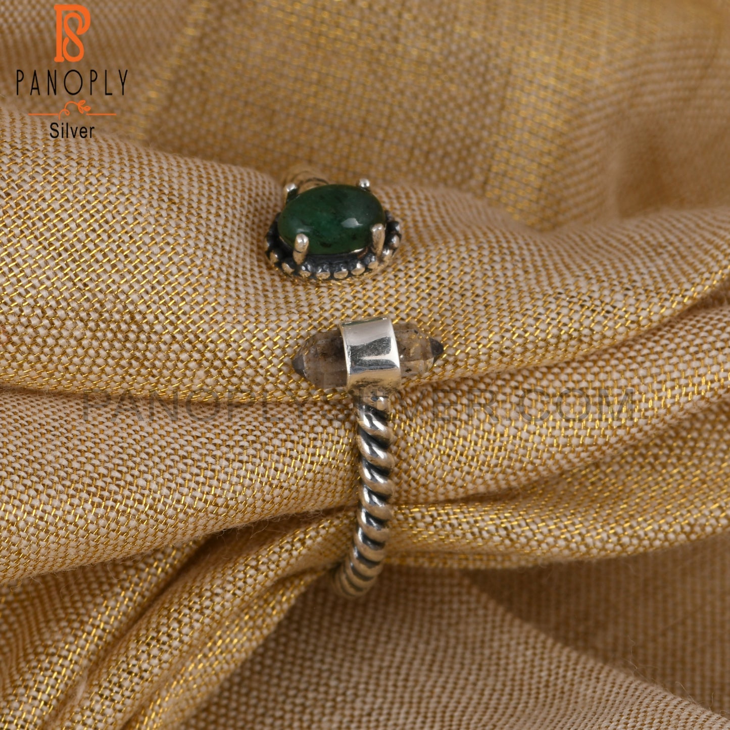 Emerald & Herkimer Diamond 925 Sterling Silver Ring