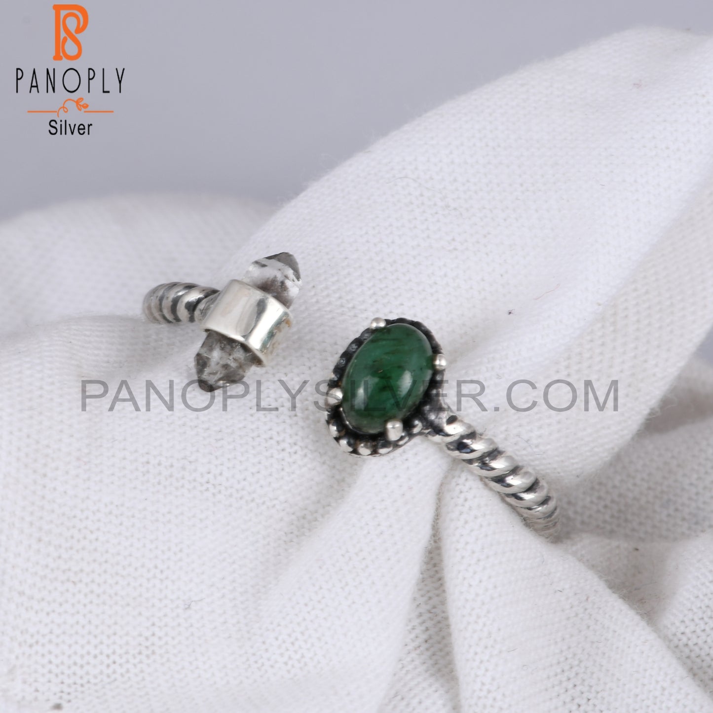 Emerald & Herkimer Diamond 925 Sterling Silver Ring