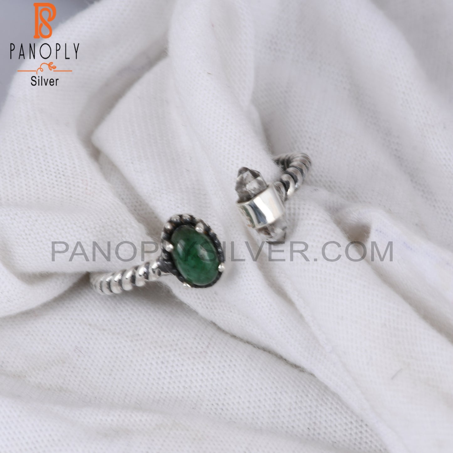 Emerald & Herkimer Diamond 925 Sterling Silver Ring