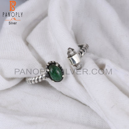 Emerald & Herkimer Diamond 925 Sterling Silver Ring
