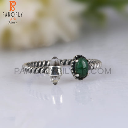 Emerald & Herkimer Diamond 925 Sterling Silver Ring