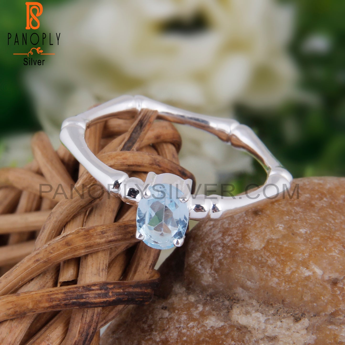 Blue Topaz Oval Shape 925 Silver Wedding Ring