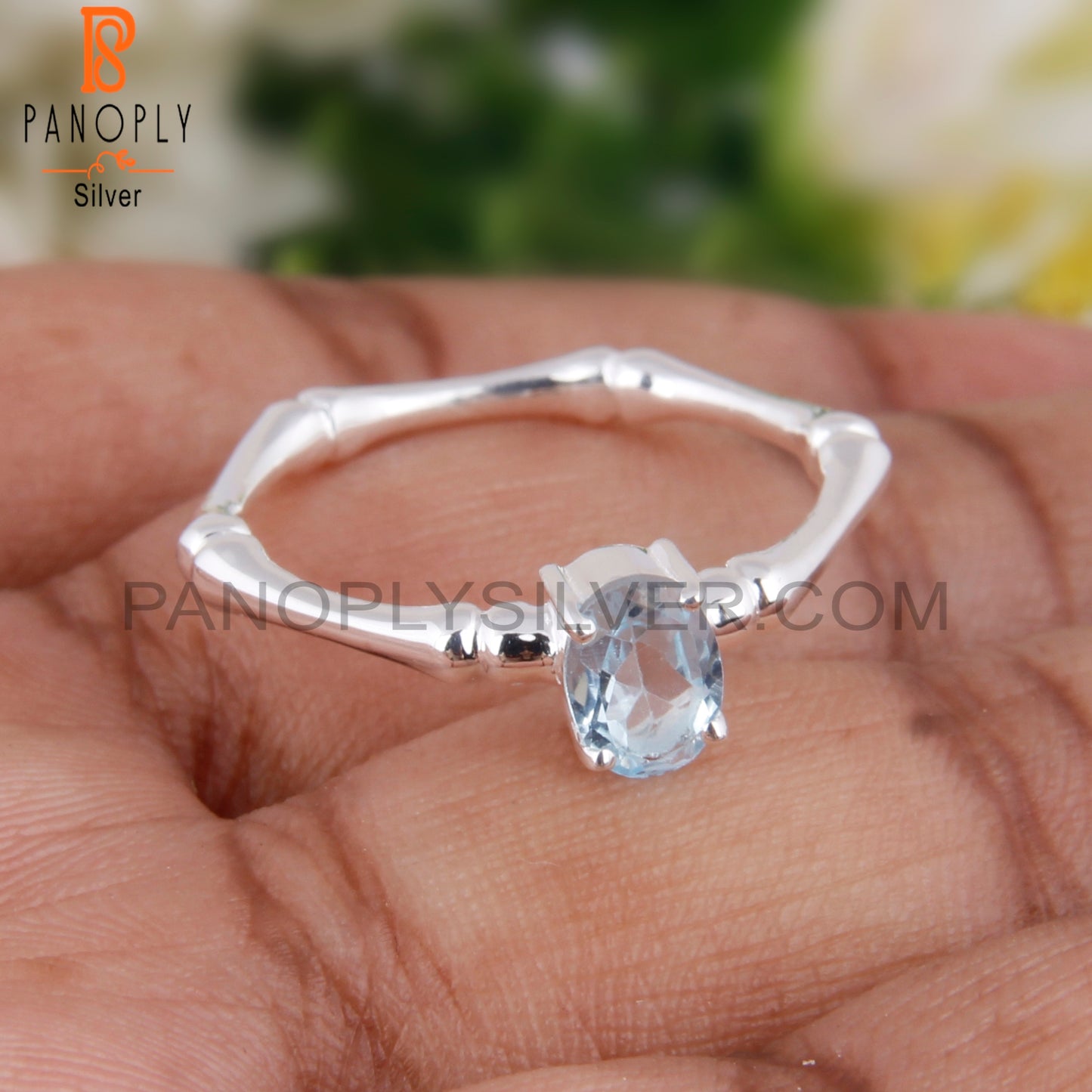 Blue Topaz Oval Shape 925 Silver Wedding Ring