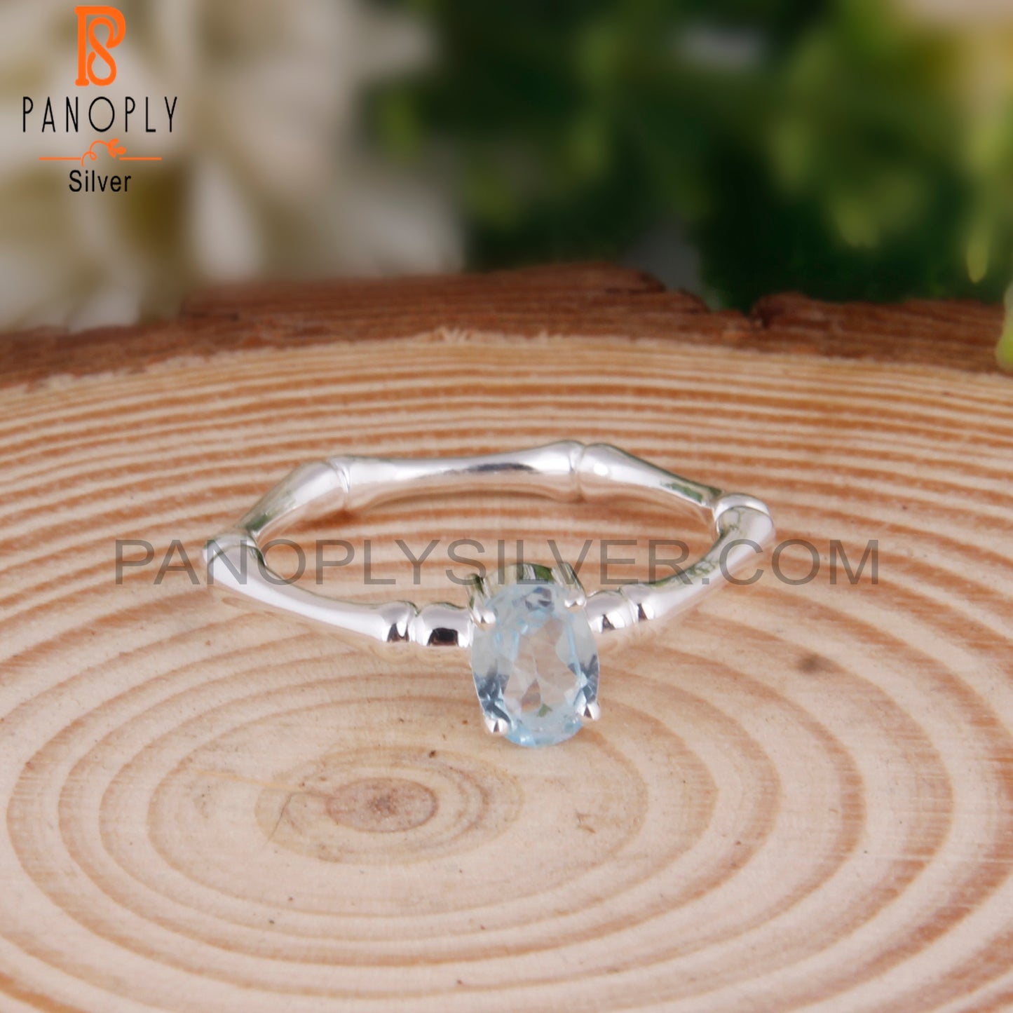 Blue Topaz Oval Shape 925 Silver Wedding Ring