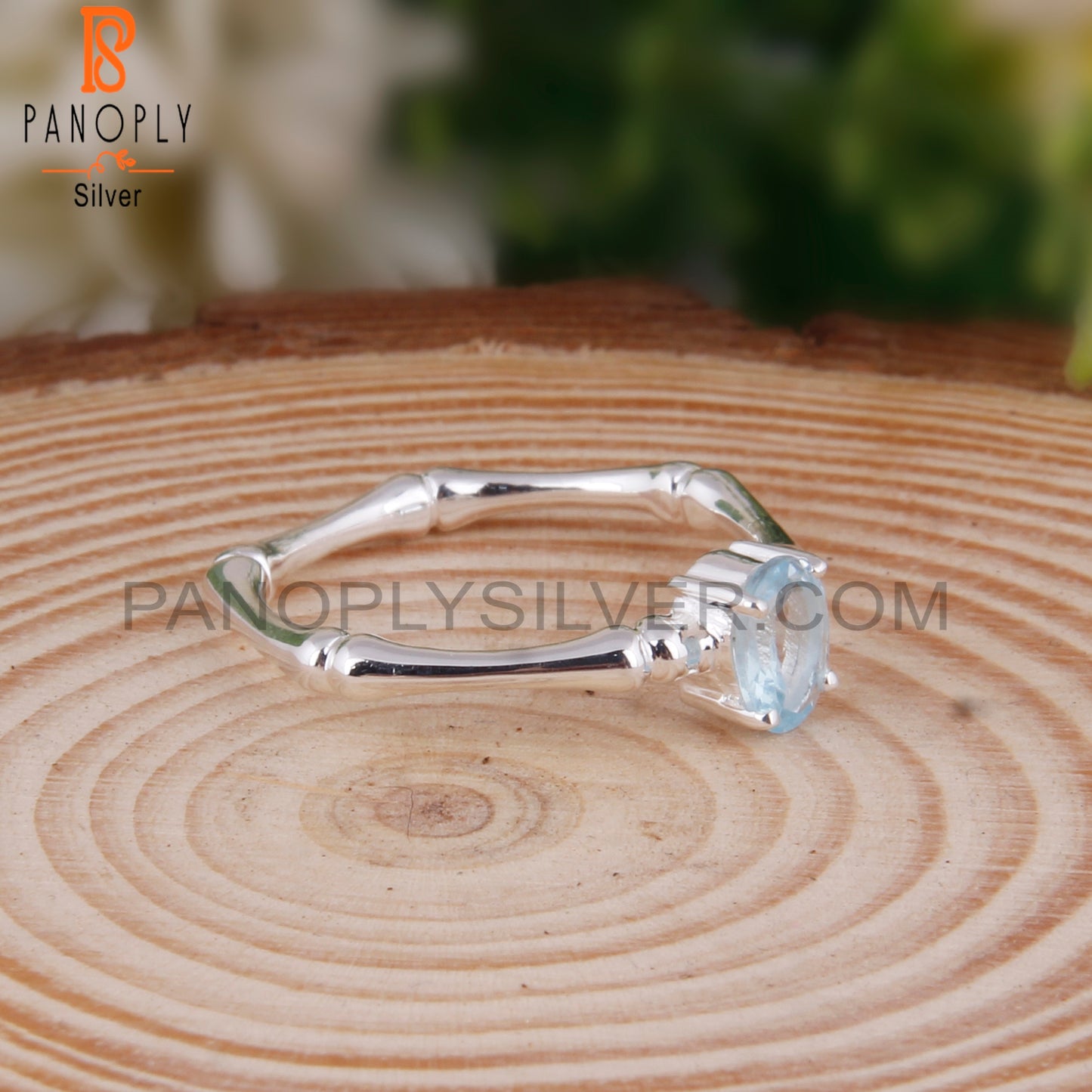 Blue Topaz Oval Shape 925 Silver Wedding Ring