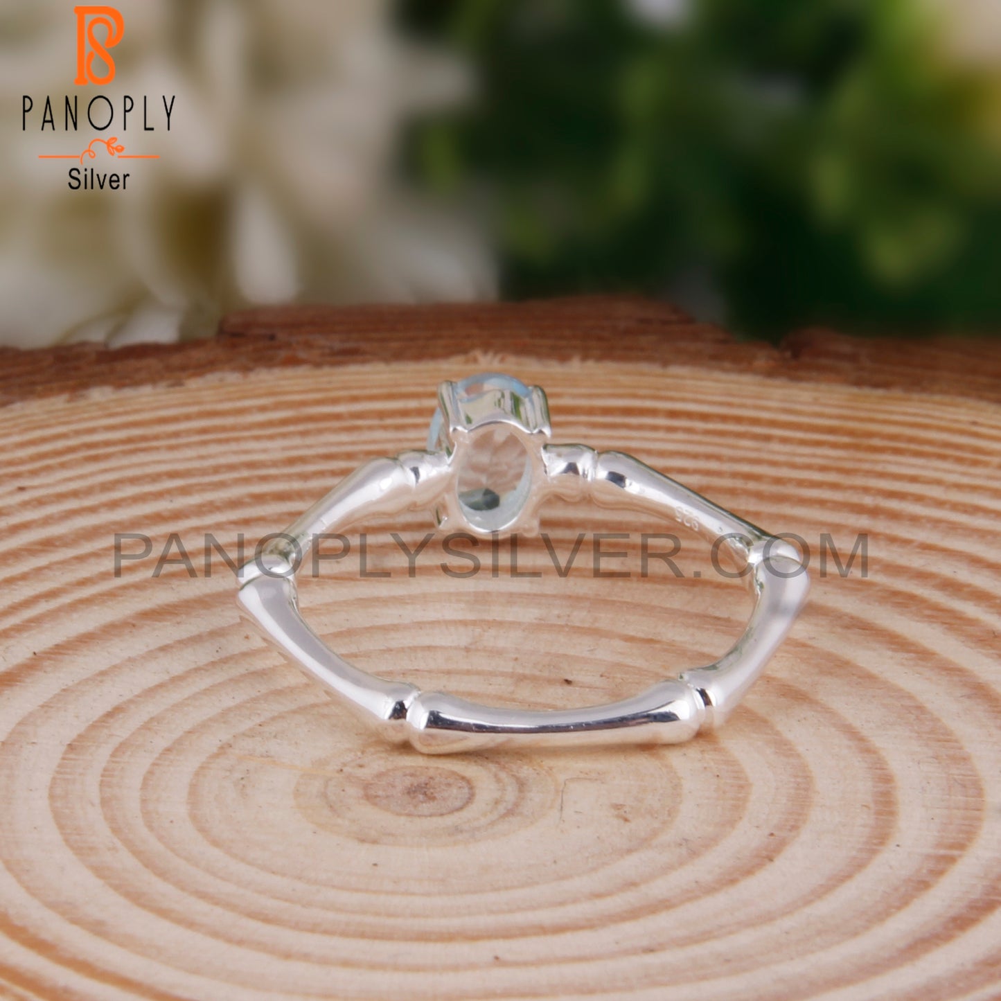 Blue Topaz Oval Shape 925 Silver Wedding Ring