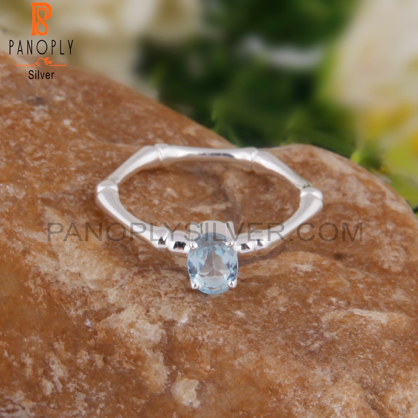 Blue Topaz Oval Shape 925 Silver Wedding Ring