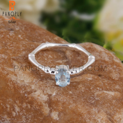 Blue Topaz Oval Shape 925 Silver Wedding Ring