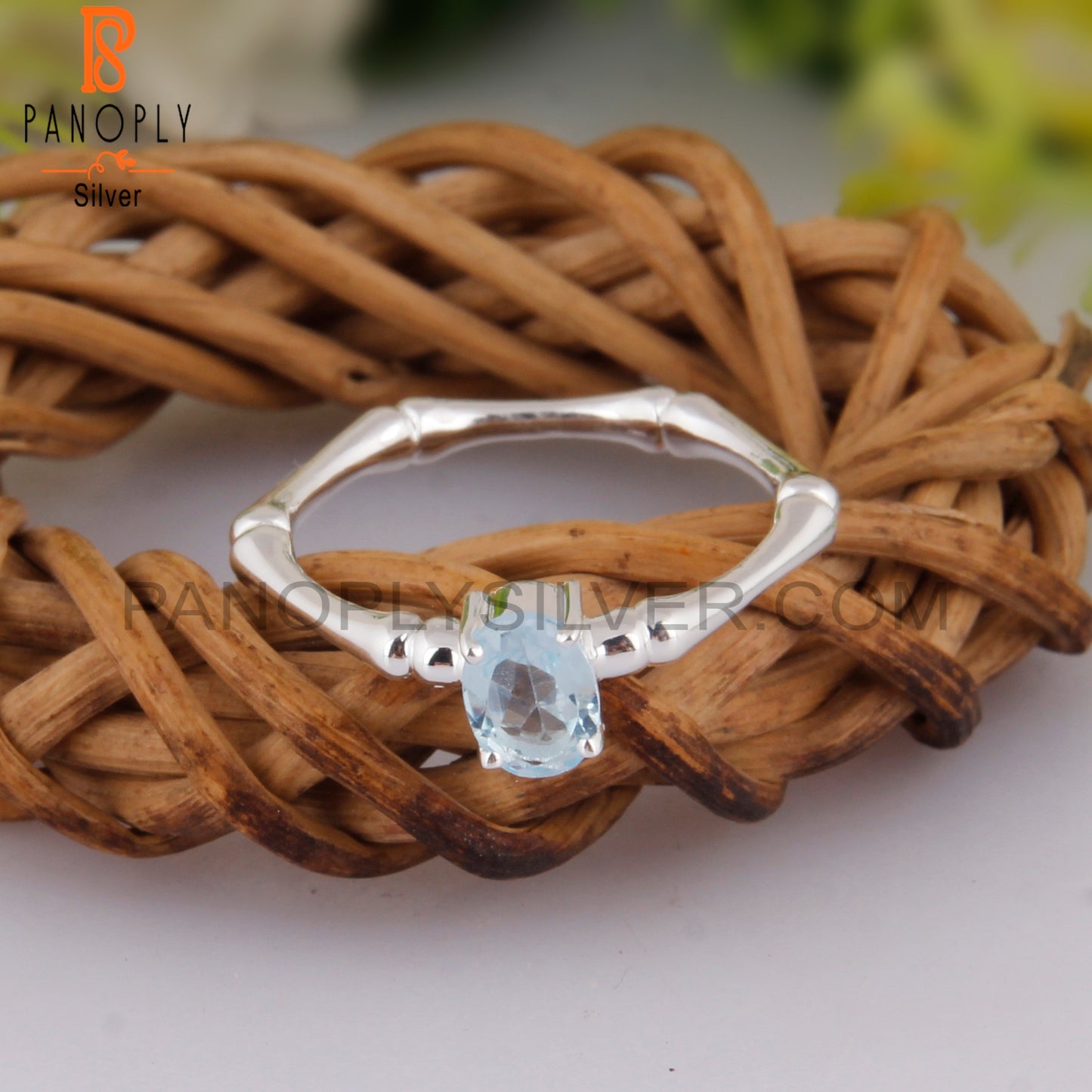 Blue Topaz Oval Shape 925 Silver Wedding Ring