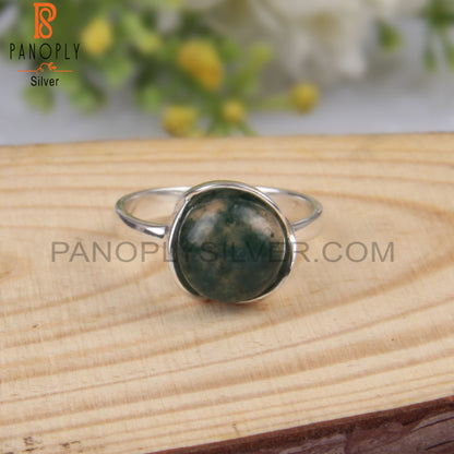 Moss Agate Round Shape 925 Sterling Silver Ring