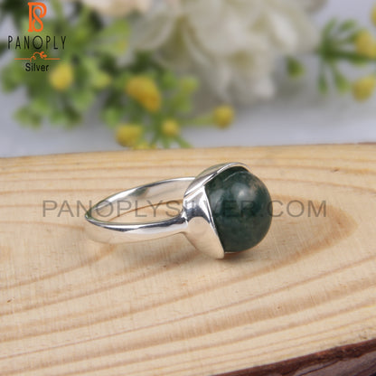 Moss Agate Round Shape 925 Sterling Silver Ring