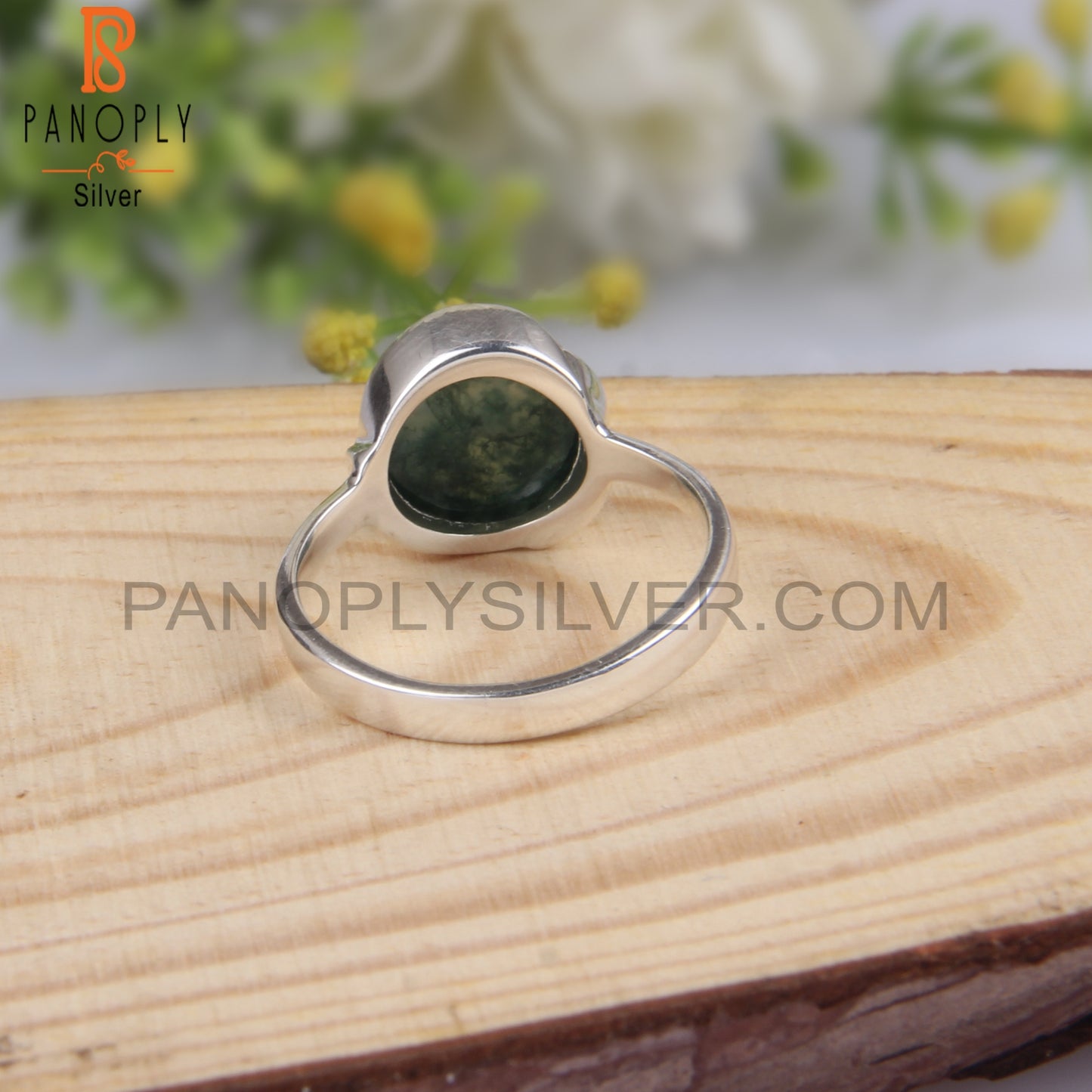 Moss Agate Round Shape 925 Sterling Silver Ring