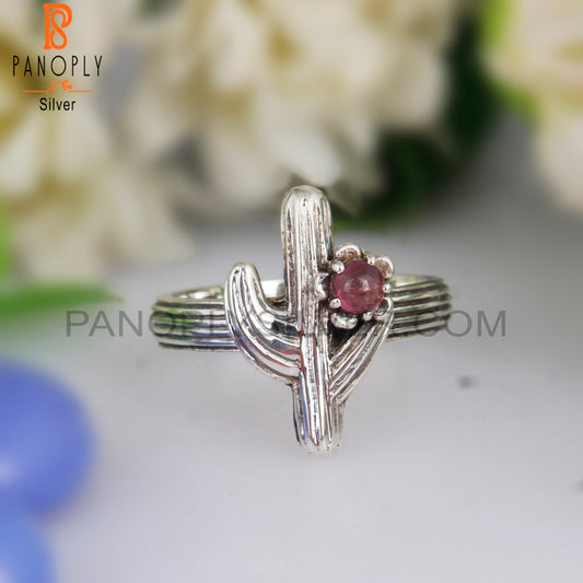 Pink Tourmaline 925 Sterling Silver Cactus Shape Ring