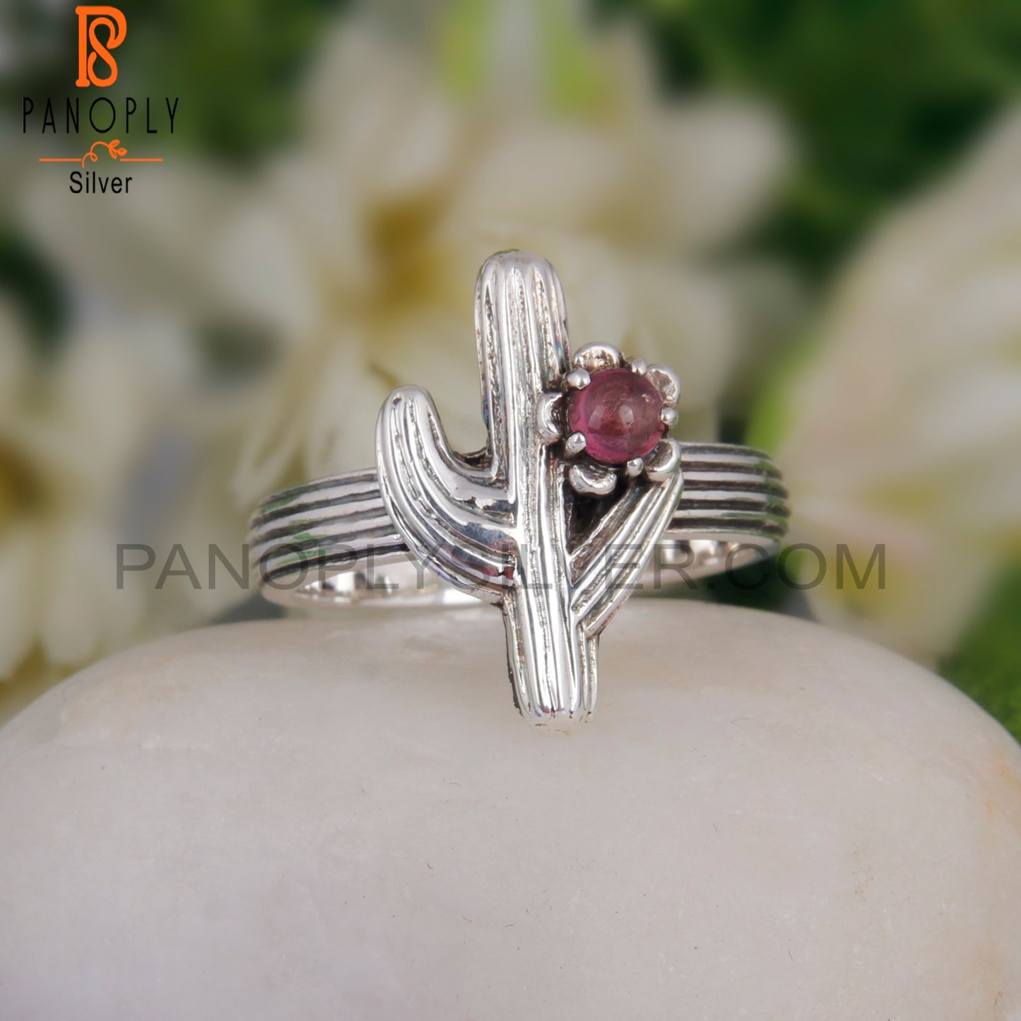 Pink Tourmaline 925 Sterling Silver Cactus Shape Ring