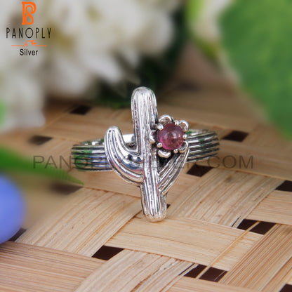Pink Tourmaline 925 Sterling Silver Cactus Shape Ring