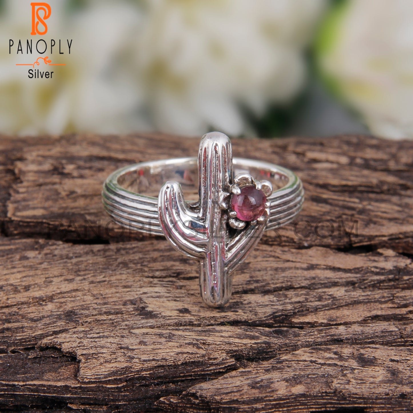 Pink Tourmaline 925 Sterling Silver Cactus Shape Ring