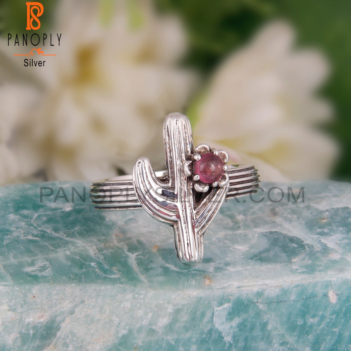 Pink Tourmaline 925 Sterling Silver Cactus Shape Ring