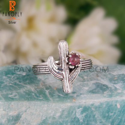 Pink Tourmaline 925 Sterling Silver Cactus Shape Ring