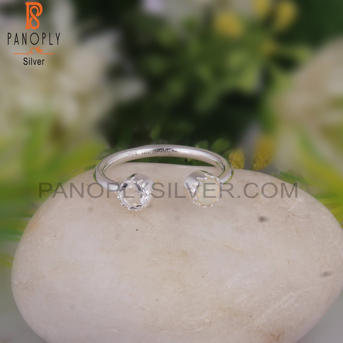 Crystal Quartz & Ethiopian Opal 925 Sterling Silver Ring