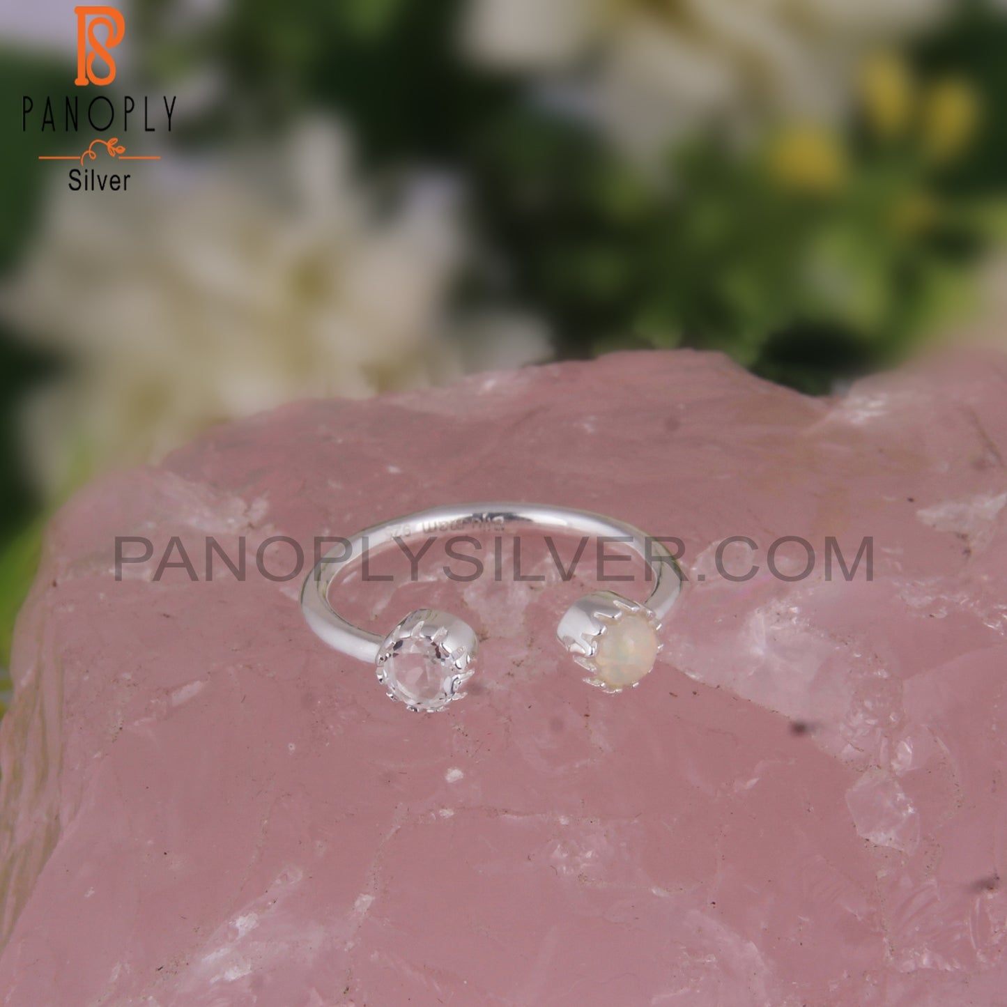 Crystal Quartz & Ethiopian Opal 925 Sterling Silver Ring