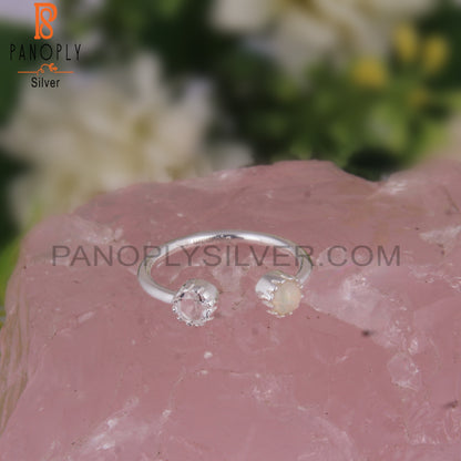 Crystal Quartz & Ethiopian Opal 925 Sterling Silver Ring