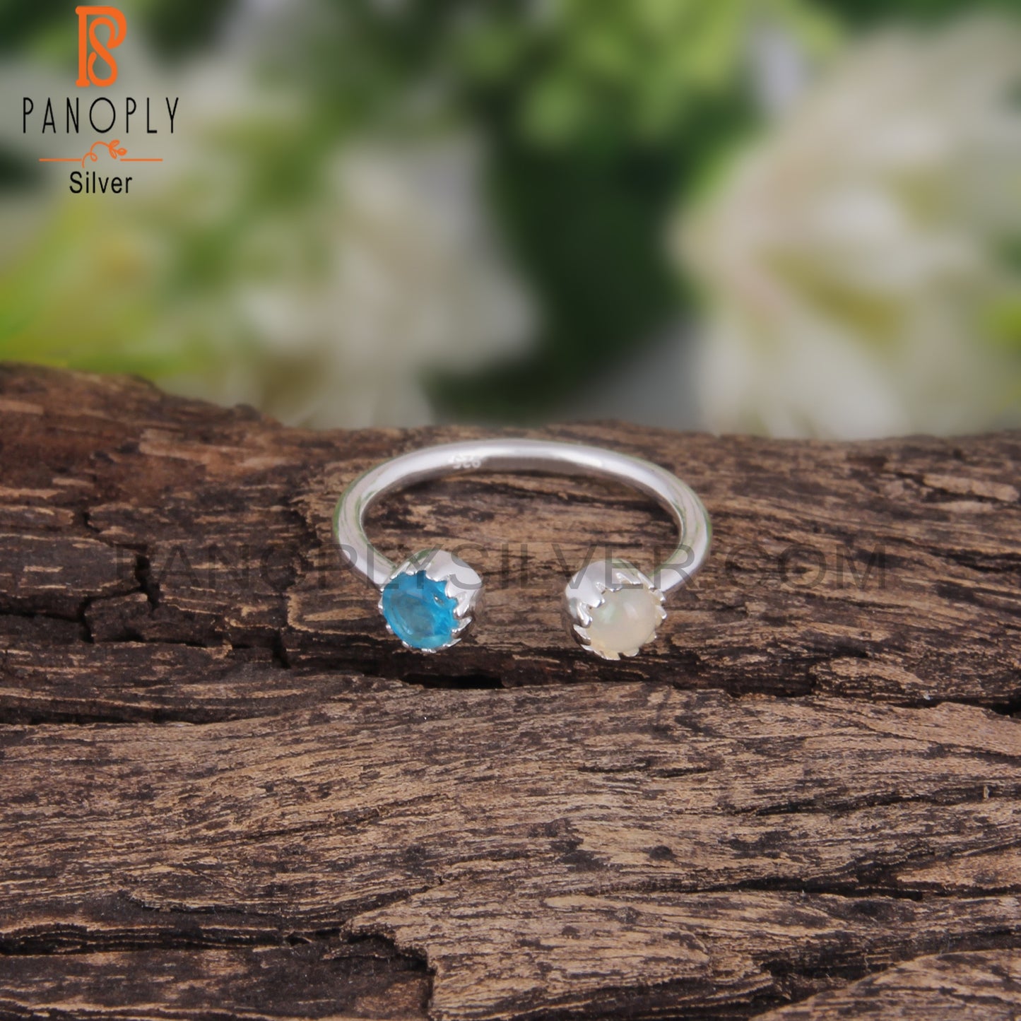 Neon Apatite & Ethiopian Opal Round 925 Silver Ring