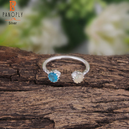 Neon Apatite & Ethiopian Opal Round 925 Silver Ring