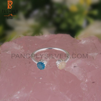 Neon Apatite & Ethiopian Opal Round 925 Silver Ring