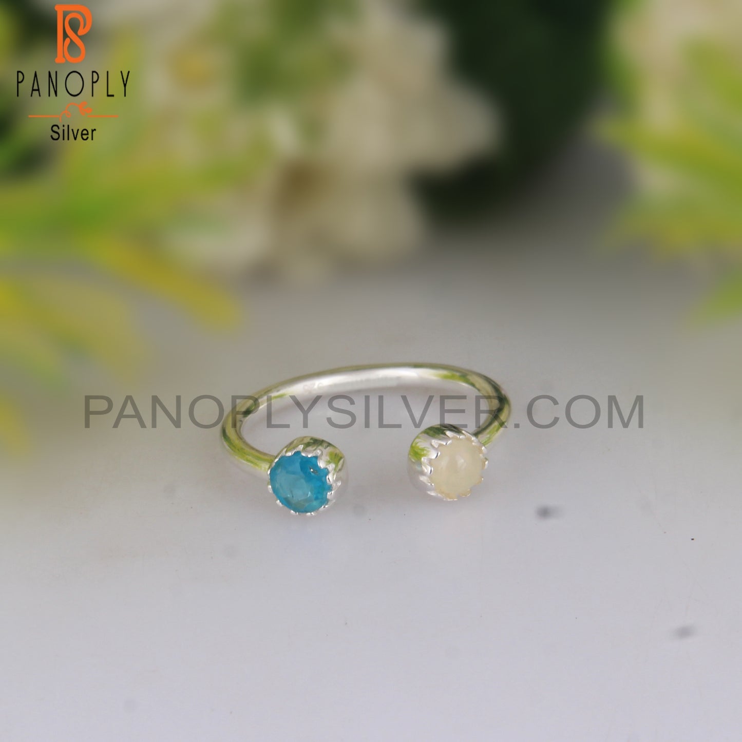 Neon Apatite & Ethiopian Opal Round 925 Silver Ring