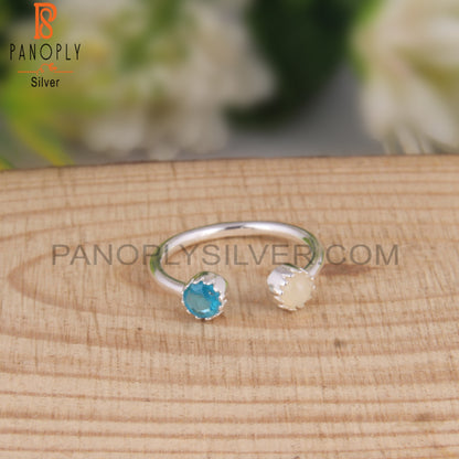 Neon Apatite & Ethiopian Opal Round 925 Silver Ring