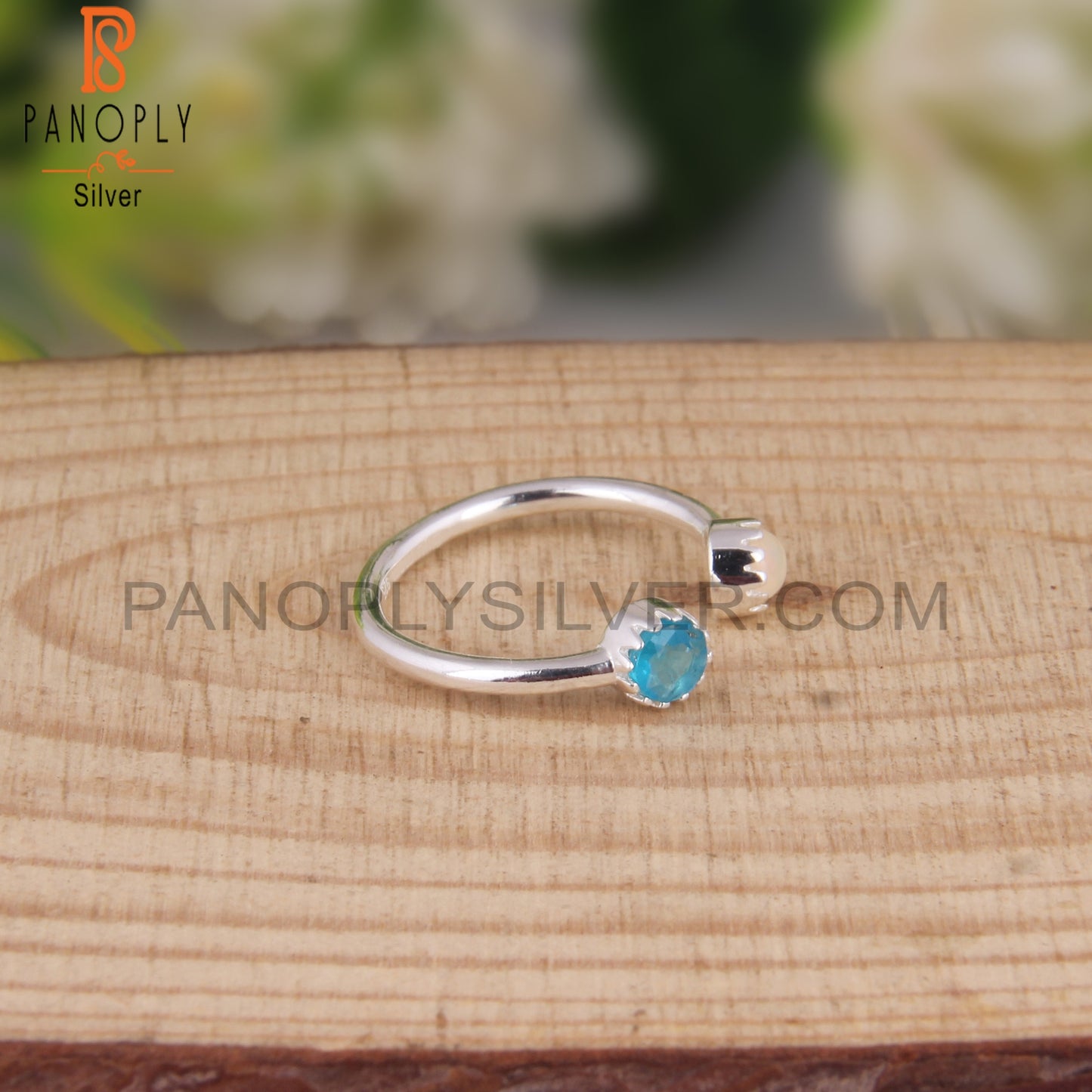 Neon Apatite & Ethiopian Opal Round 925 Silver Ring