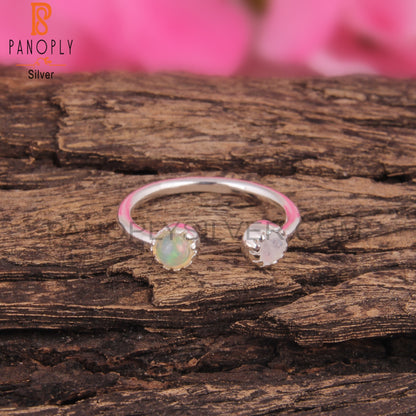 Rainbow Moonstone & Ethiopian Opal 925 Sterling Silver Ring