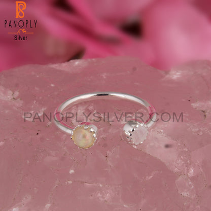 Rainbow Moonstone & Ethiopian Opal 925 Sterling Silver Ring
