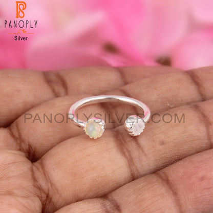 Rainbow Moonstone & Ethiopian Opal 925 Sterling Silver Ring
