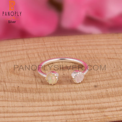 Rainbow Moonstone & Ethiopian Opal 925 Sterling Silver Ring