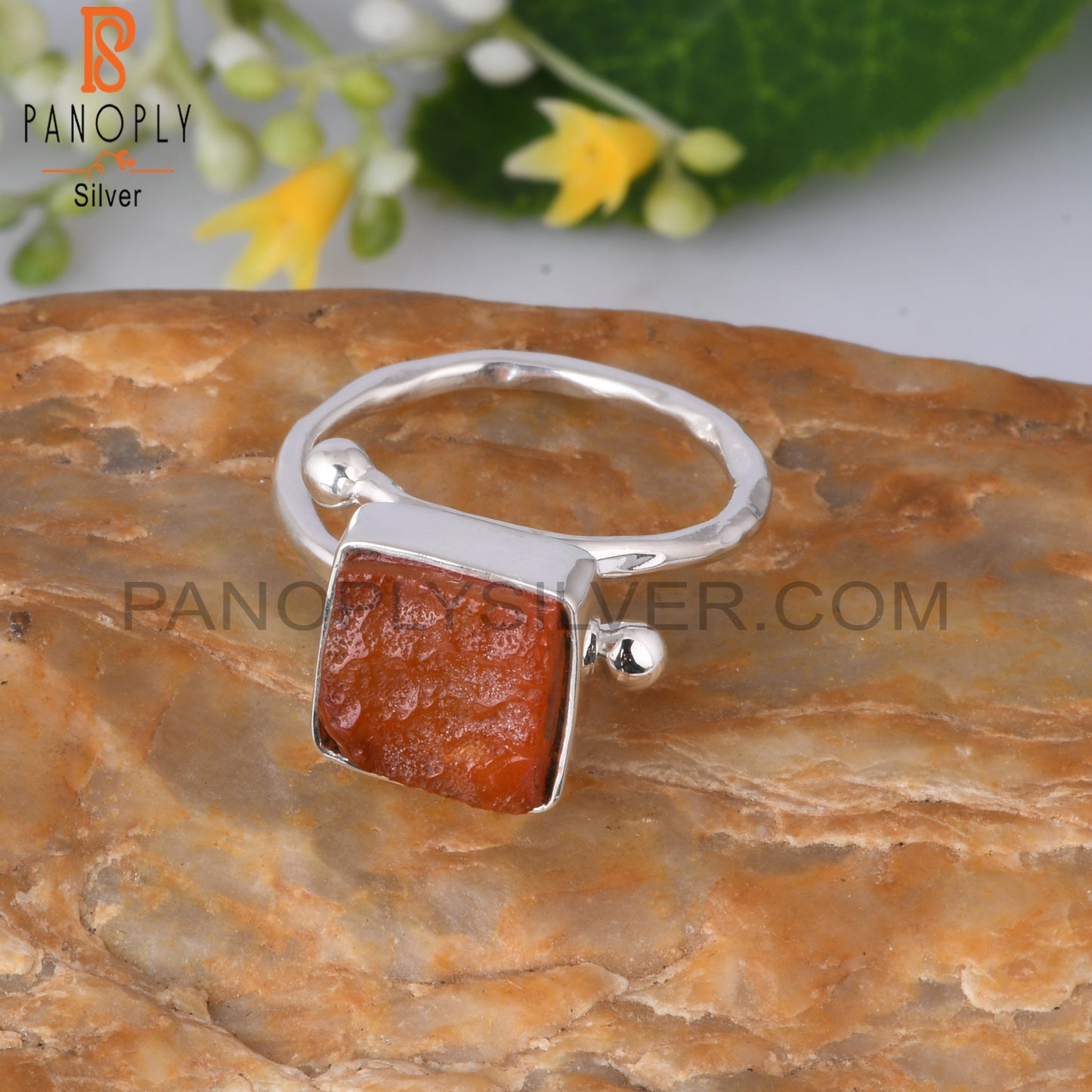 Carnelian Rough 925 Sterling Silver Adjustable Ring