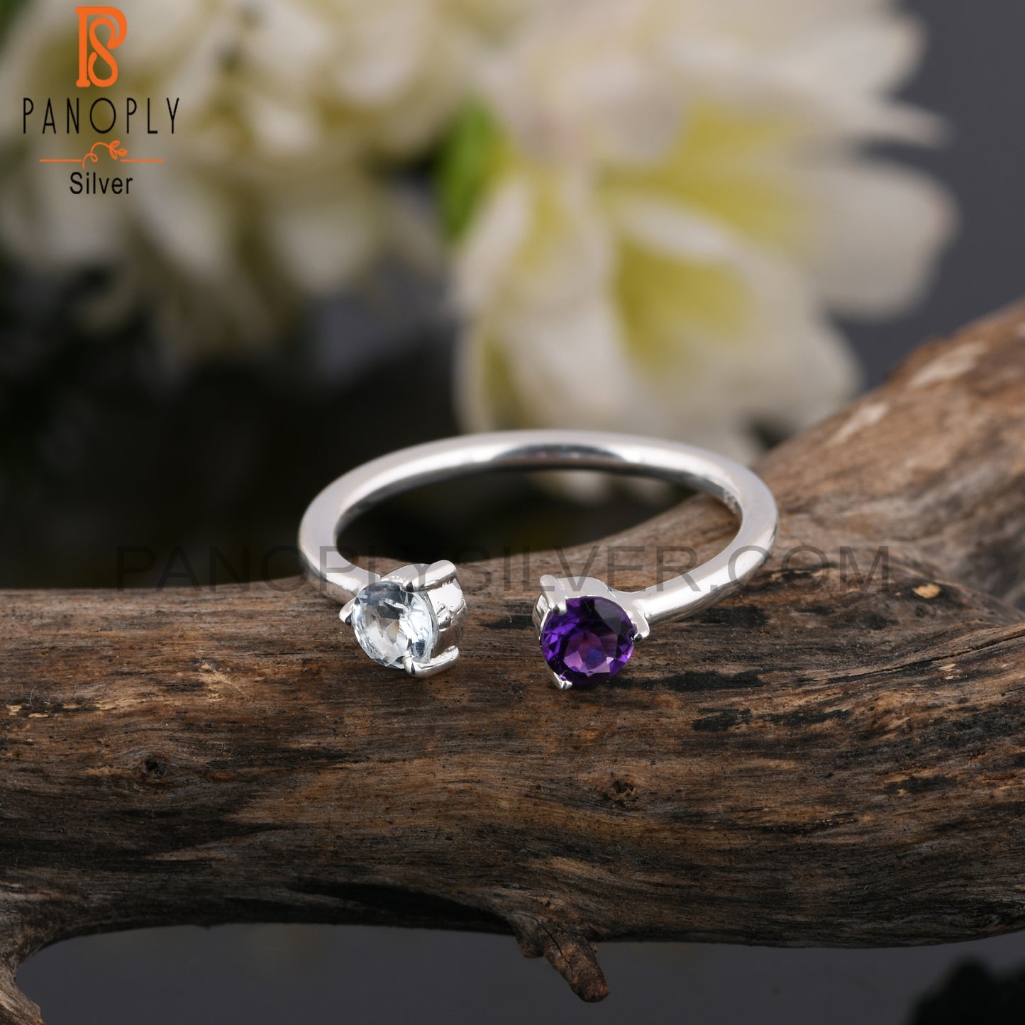 Amethyst & Aquamarine Round Shape 925 Sterling Silver Ring