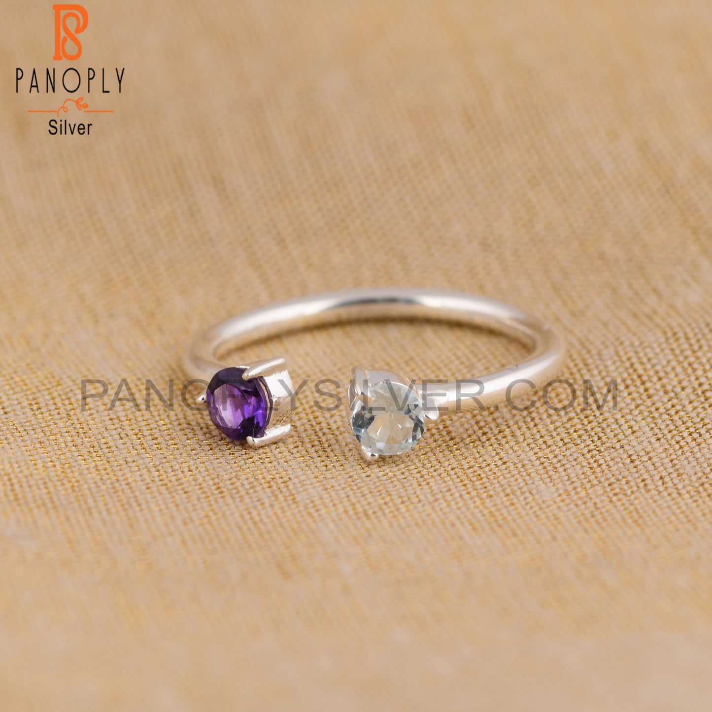 Amethyst & Aquamarine Round Shape 925 Sterling Silver Ring