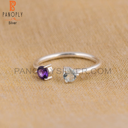Amethyst & Aquamarine Round Shape 925 Sterling Silver Ring