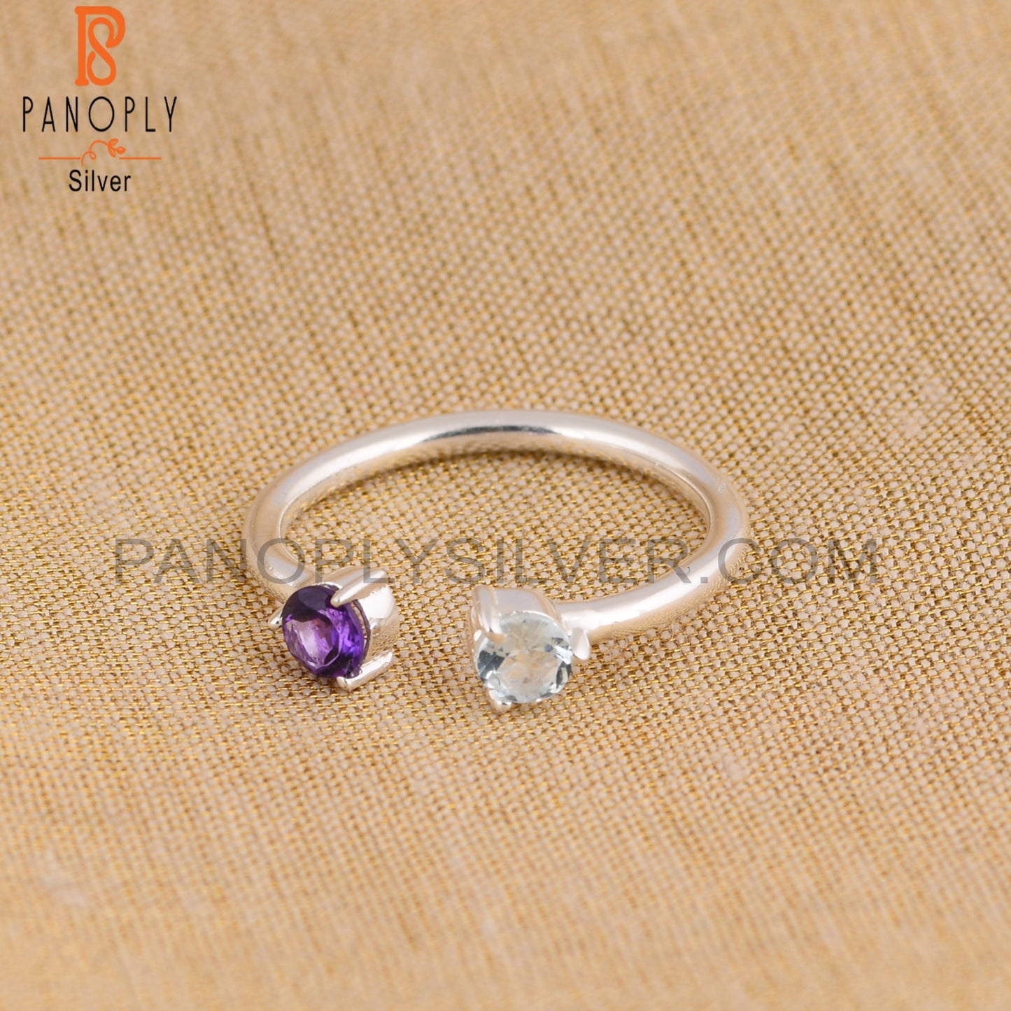 Amethyst & Aquamarine Round Shape 925 Sterling Silver Ring