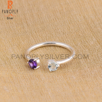 Amethyst & Aquamarine Round Shape 925 Sterling Silver Ring