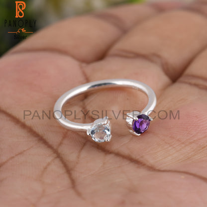 Amethyst & Aquamarine Round Shape 925 Sterling Silver Ring