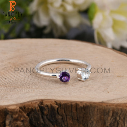Amethyst & Aquamarine Round Shape 925 Sterling Silver Ring