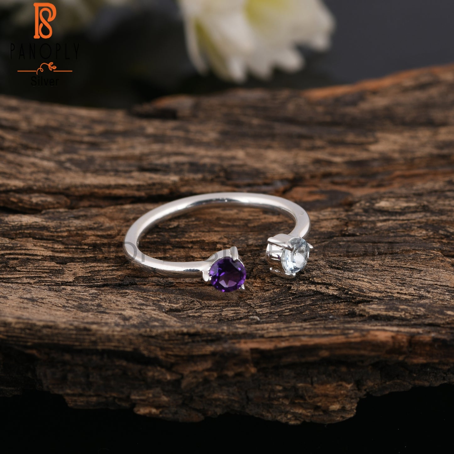 Amethyst & Aquamarine Round Shape 925 Sterling Silver Ring