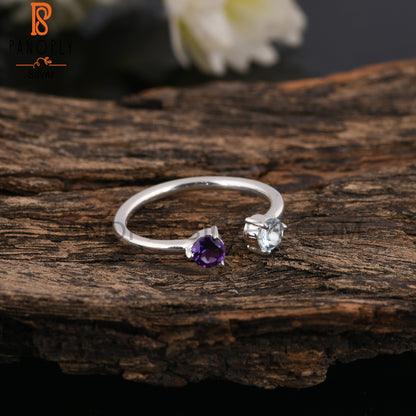 Amethyst & Aquamarine Round Shape 925 Sterling Silver Ring