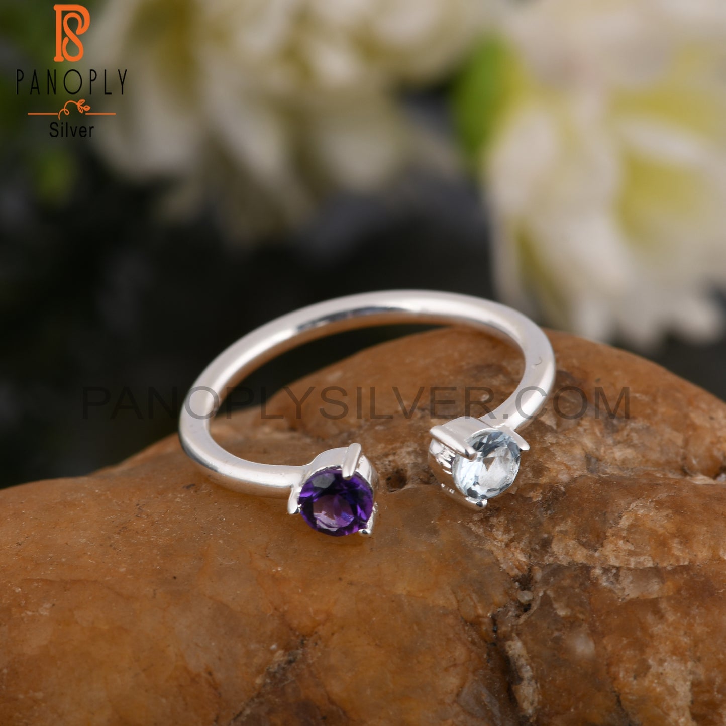Amethyst & Aquamarine Round Shape 925 Sterling Silver Ring