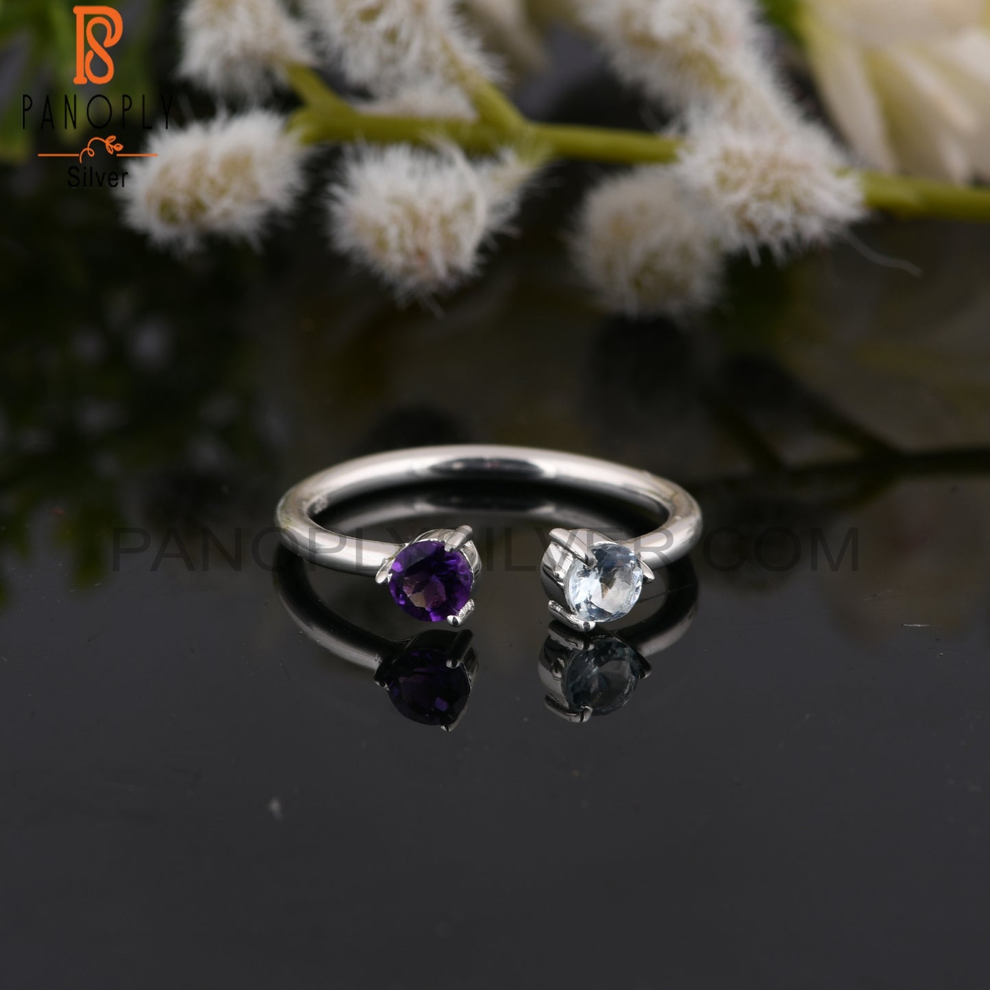 Amethyst & Aquamarine Round Shape 925 Sterling Silver Ring