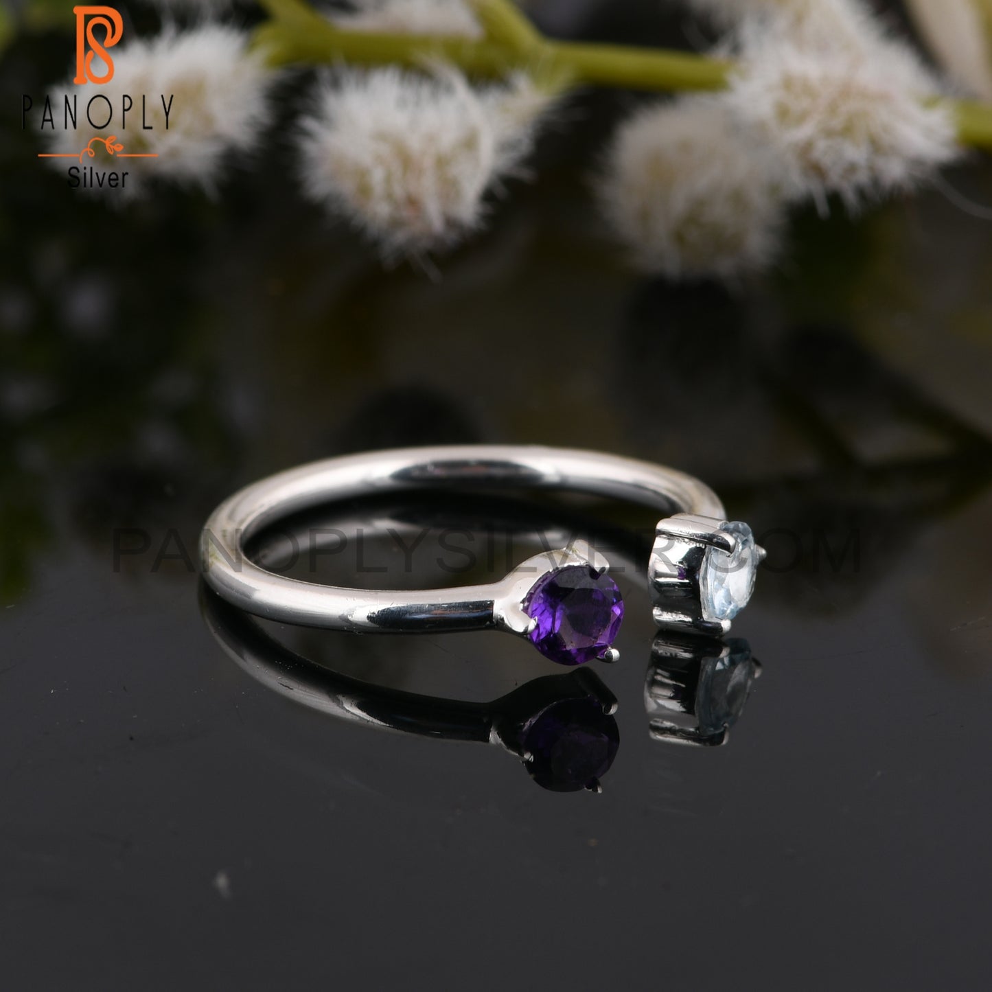 Amethyst & Aquamarine Round Shape 925 Sterling Silver Ring