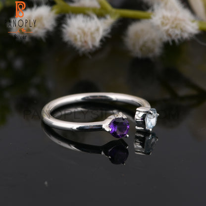 Amethyst & Aquamarine Round Shape 925 Sterling Silver Ring