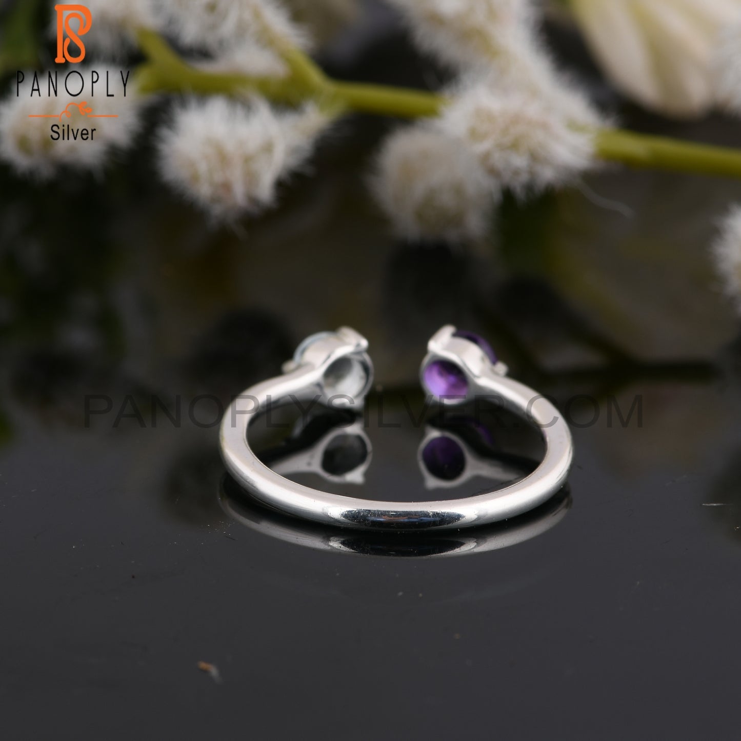 Amethyst & Aquamarine Round Shape 925 Sterling Silver Ring